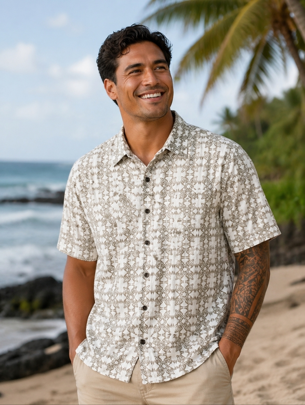 Kahala Hawaiian Shirt Size XL Tribal Turtle Print Coconut Shell Buttons